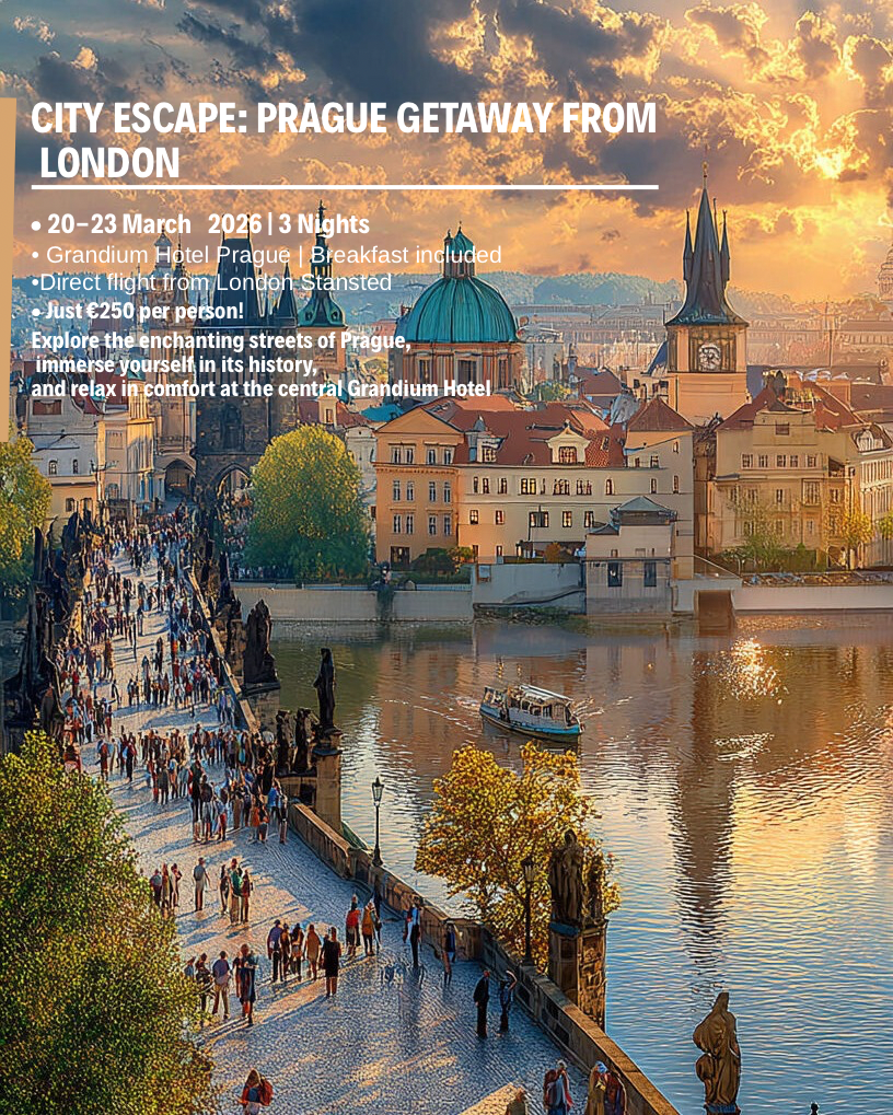 London to Prague City Escape – 3 Nights at Grandium Hotel Prague